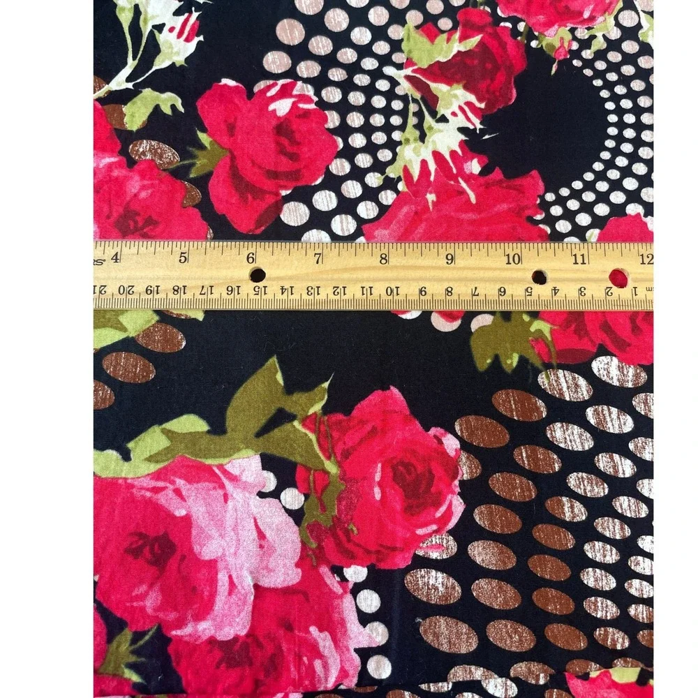 Quilting Cotton Fabric 84x44 Black Red Floral Metallic Polka Dot - Picture 2 of 4